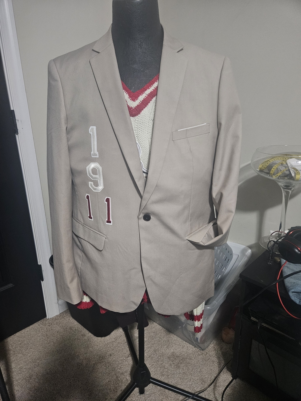 Men's Beige Blazer with Number Patch